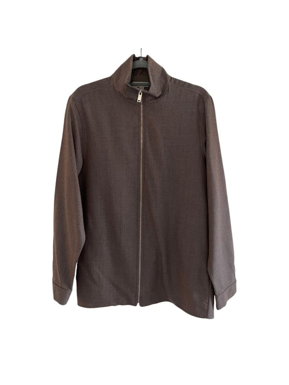 COS Men Size S Brown Full Zip Funnel Neck Lightweight Wool Jacket Minimalist